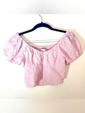 Hollister Pink Eyelet Puff-Sleeve Crop Top